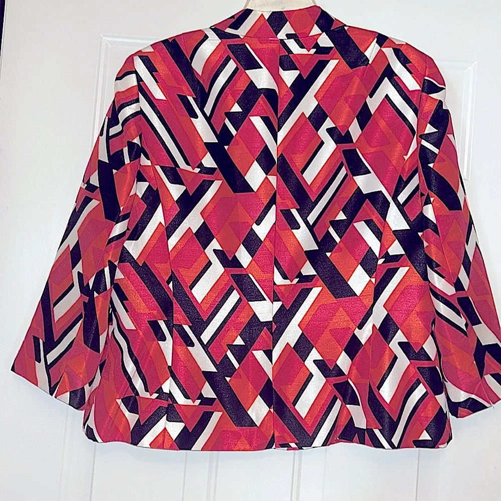 Kasper Women's Geometric Blazer Jacket 16 Pink Black Career Bold Tailored